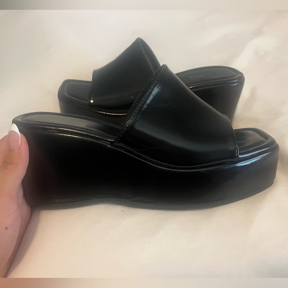 Black Wedge Slide Sandals